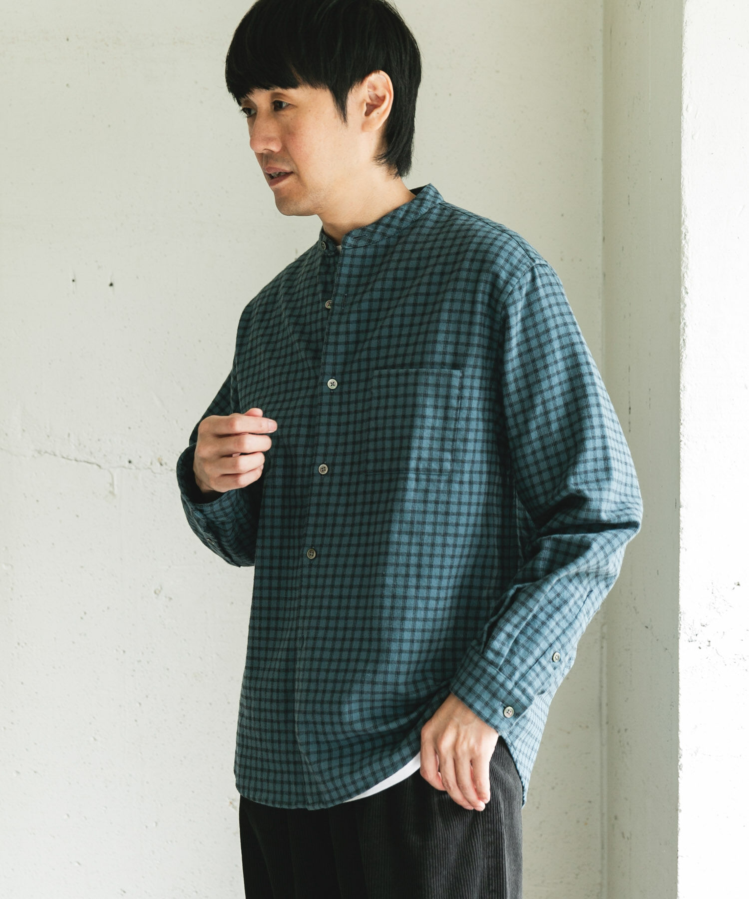 URBAN RESEARCH DOORS「両面起毛ネルバンドカラーシャツ」|シャツ・ブラウス|