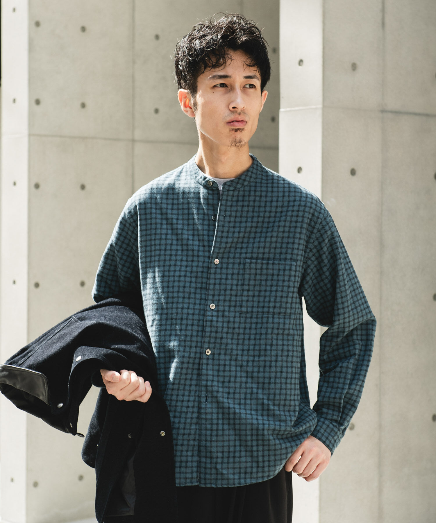 URBAN RESEARCH DOORS「両面起毛ネルバンドカラーシャツ」|シャツ・ブラウス|