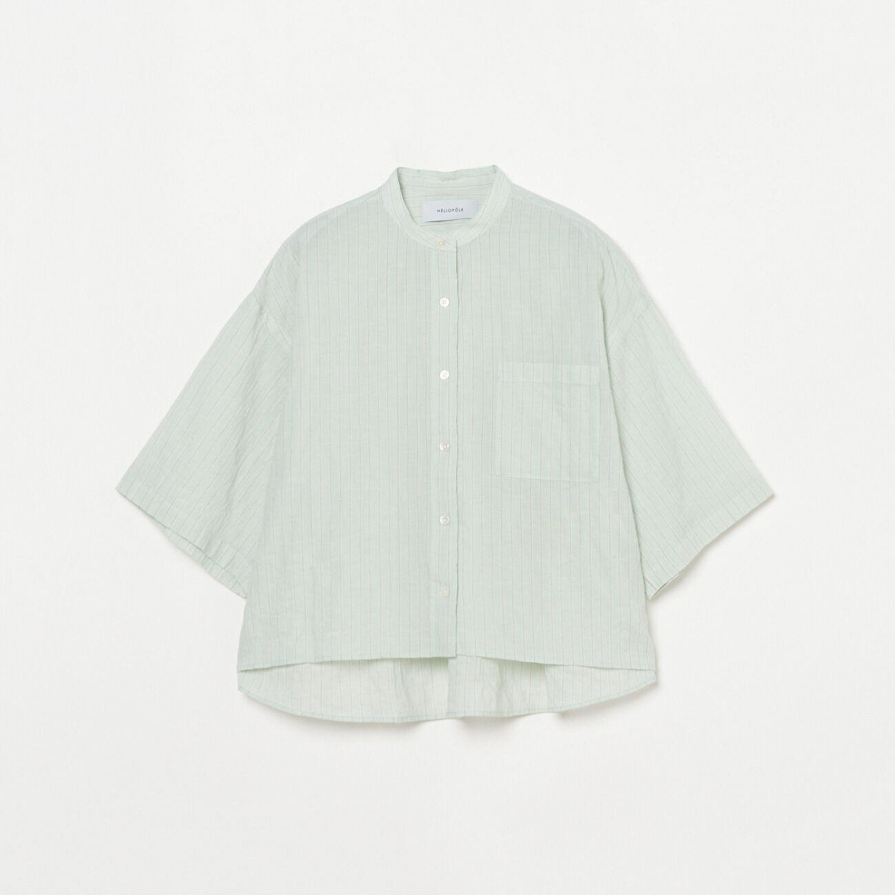 HELIOPOLE「HELIOPOLE STRIPE BAND COLLER SHIRT」|シャツ・ブラウス|グリーン系