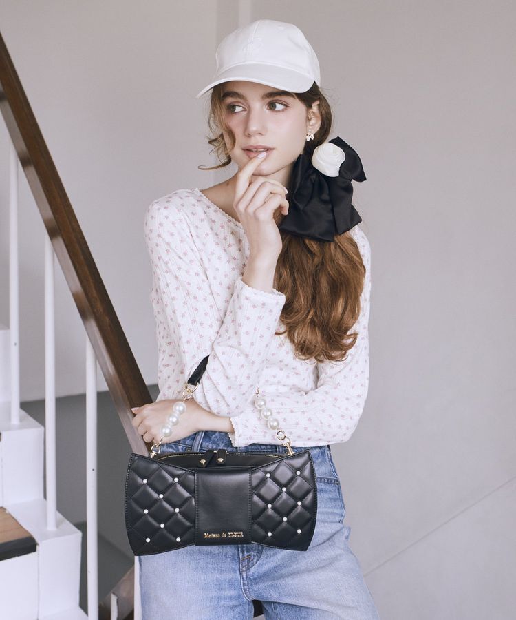Maison de FLEUR「パールリボンバッグ」|ハンドバッグ|ブラック
