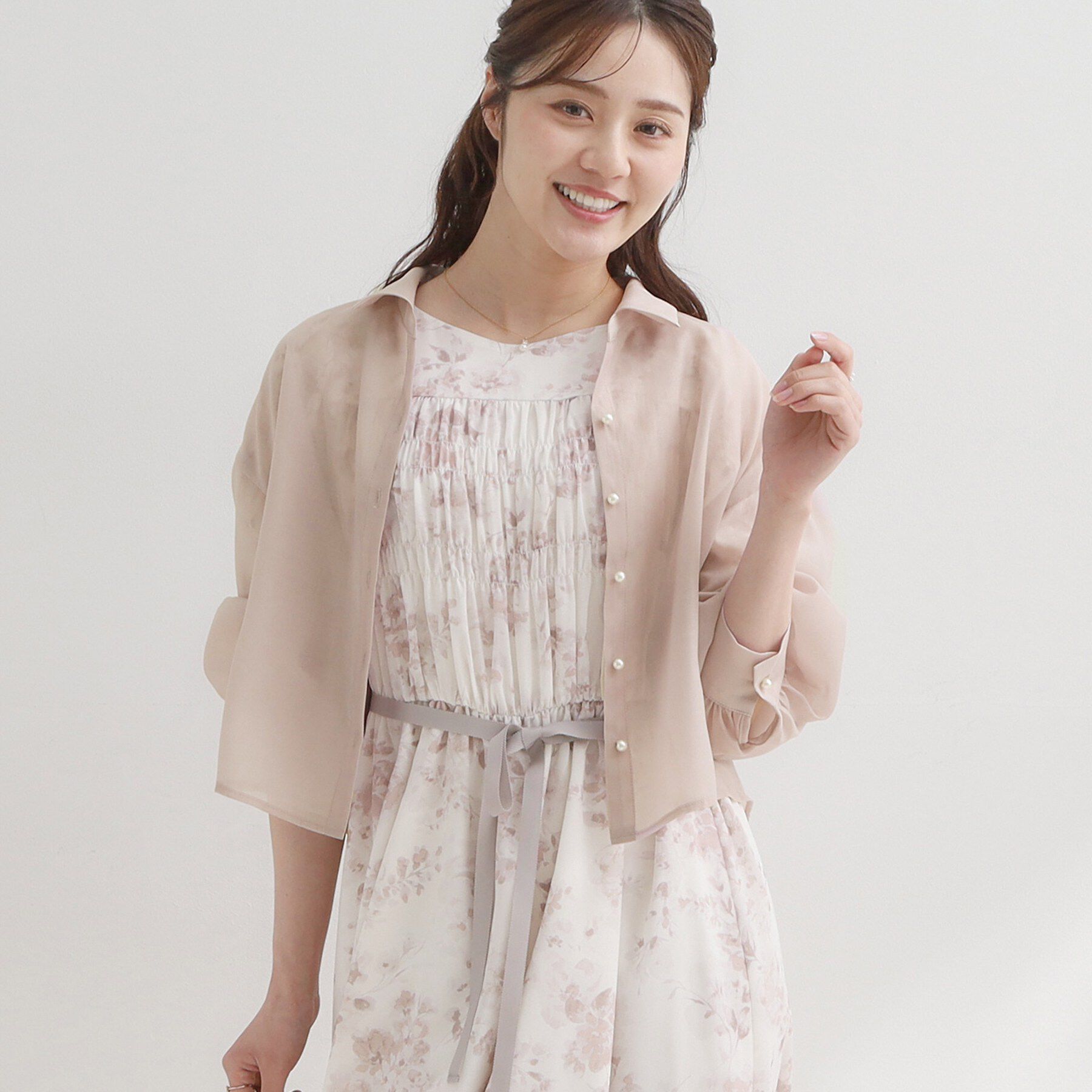Couture broach「【洗える】ショート丈 シアーシャツ」|シャツ・ブラウス|ピンクベージュ(05