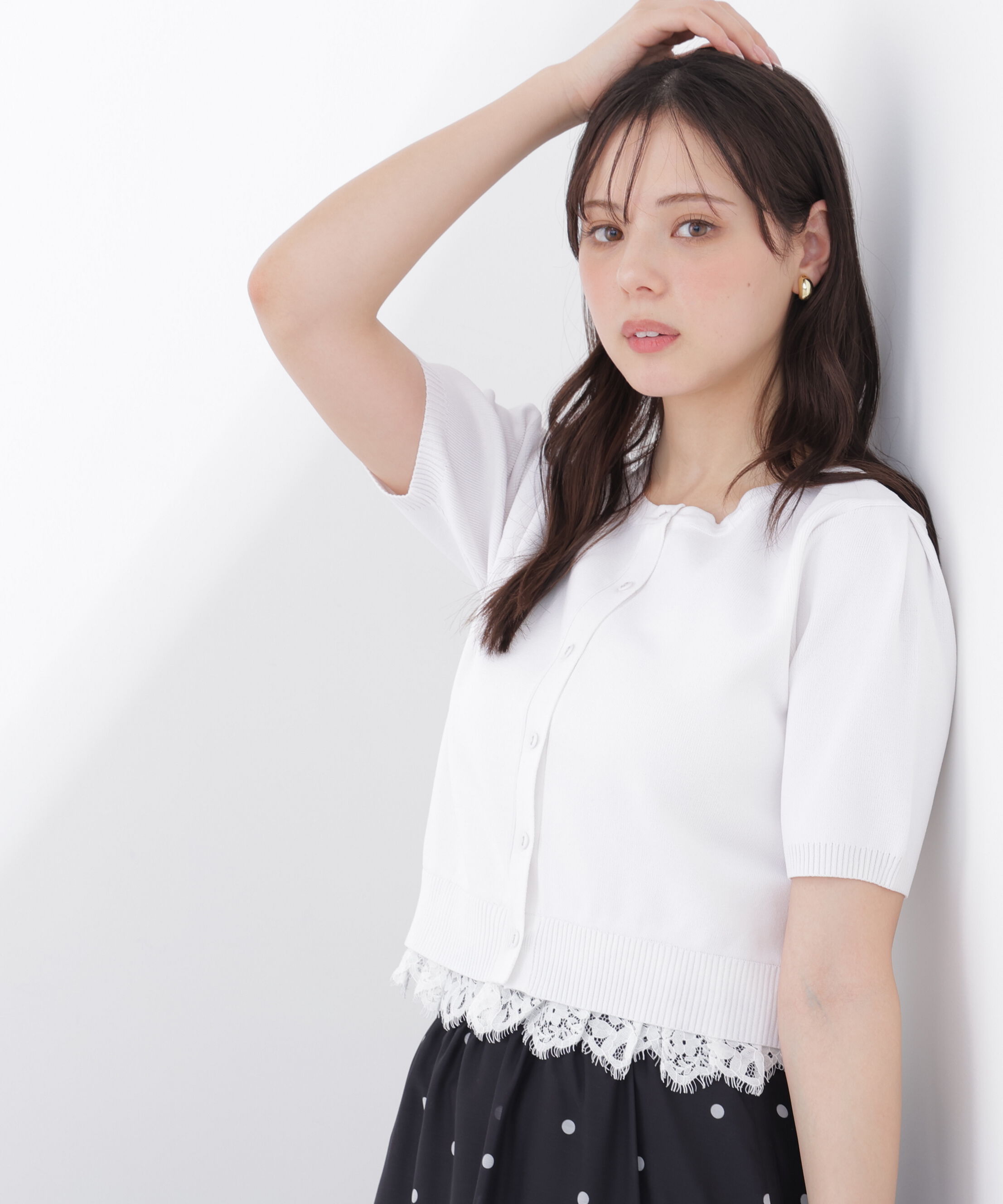 PROPORTION BODY DRESSING「レーストリムショートカーディガン」|カーディガン|