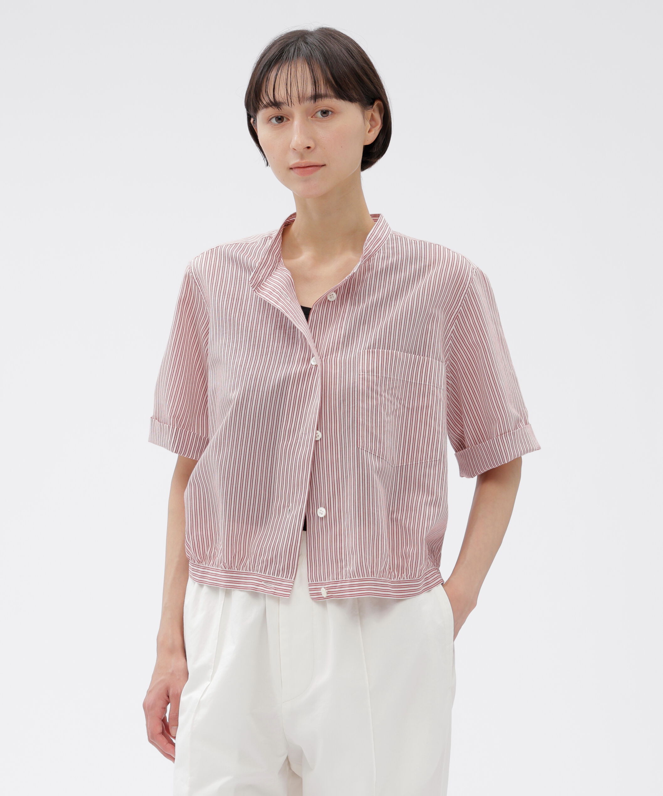  「DOUBLE STRIPE COTTON SILK SHIRT」|シャツ・ブラウス|RED