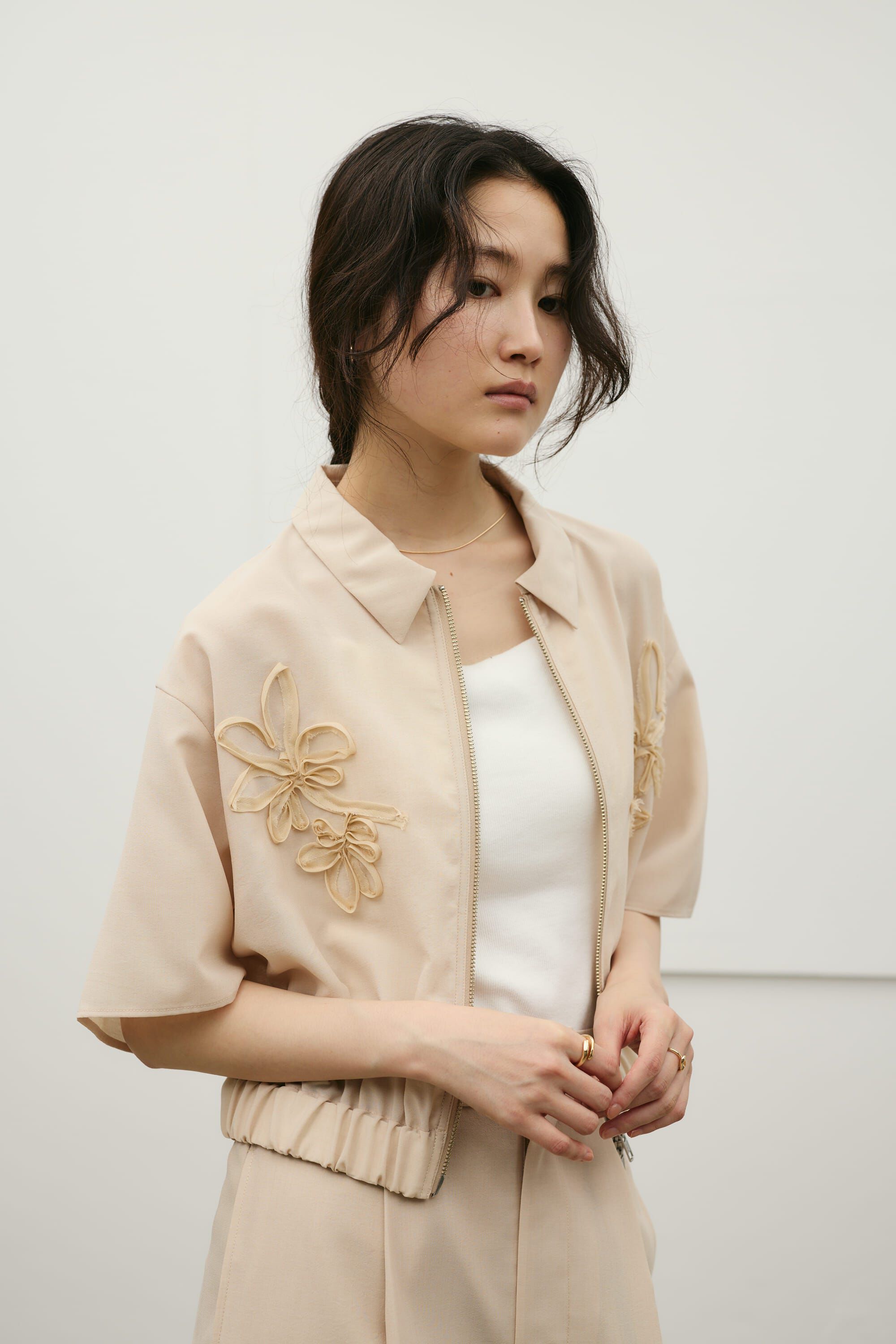 STYLEMIXER「フラワーエンブロイダリージップシャツ」|シャツ・ブラウス|