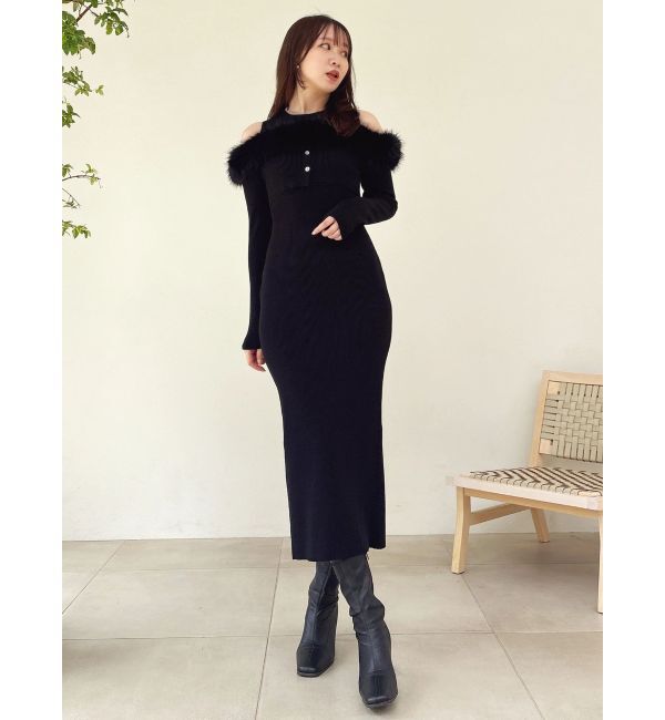 dazzlin「【追加生産分】オフショルファードッキングニットワンピース」|ワンピース|