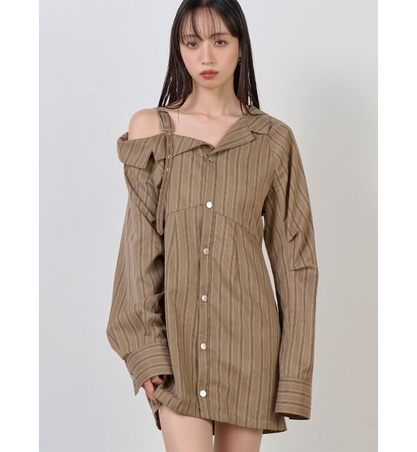 MURUA「アシメショルダーミニシャツワンピース」|ワンピース|ベージュ
