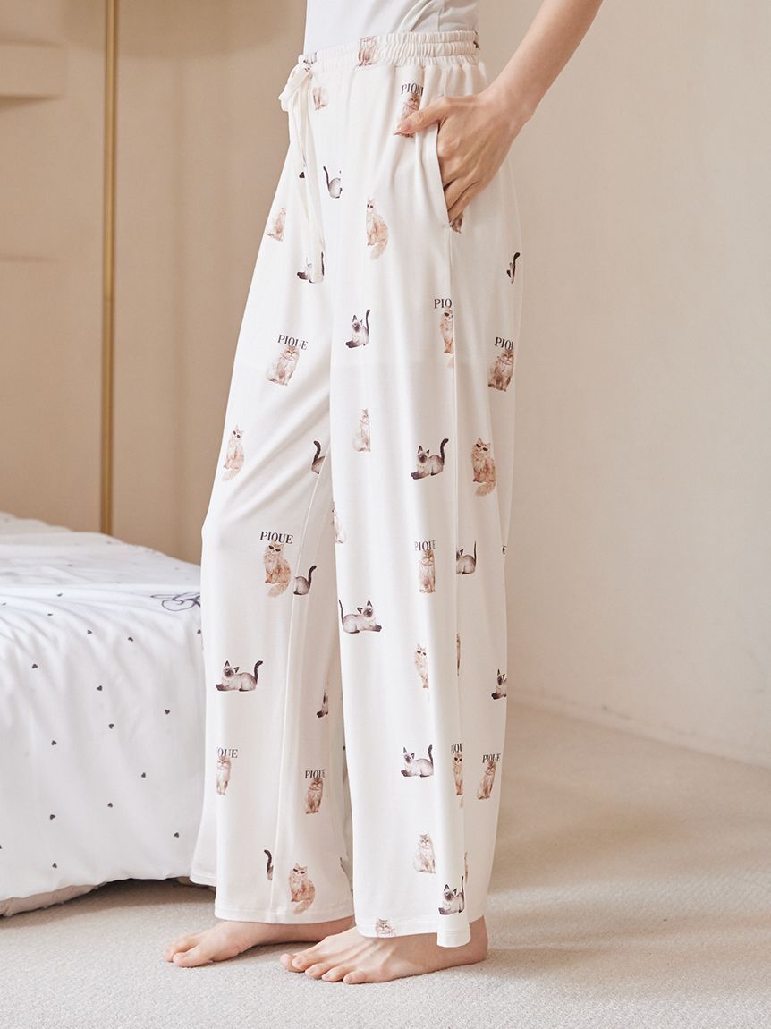 gelato pique「【ONLINE限定】【接触冷感】ファッションCATS&DOGS ワンポイントTシャツ&ロングパンツセット」|ルームウェア|