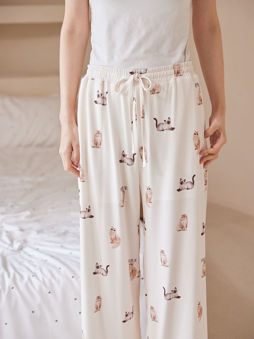gelato pique「【ONLINE限定】【接触冷感】ファッションCATS&DOGS ワンポイントTシャツ&ロングパンツセット」|ルームウェア|