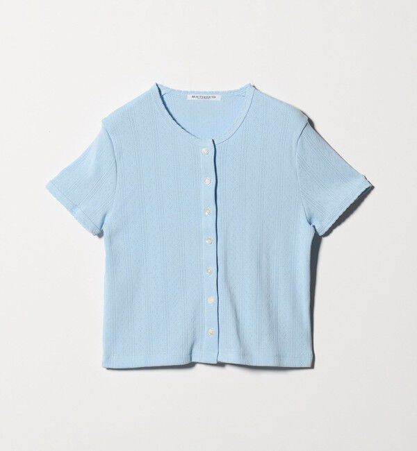 BEAUTY&YOUTH UNITED ARROWS「コットン パターンメッシュ ショートスリーブ カーディガン ウォッシャブル」|カーディガン|LT.BLUE