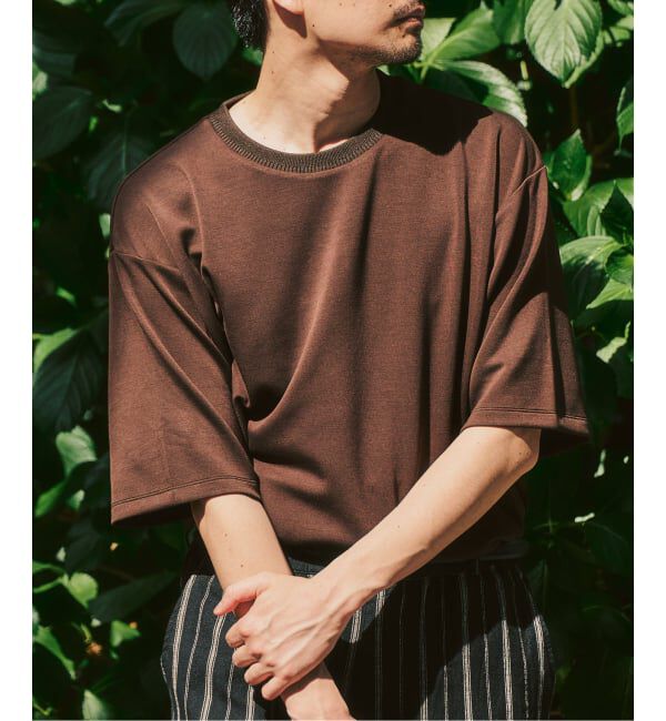 417 EDIFICE「ネックジャカード クールタッチTシャツ」|Tシャツ・カットソー|ブラウン