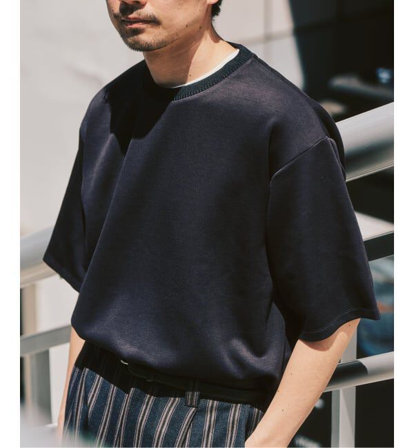 417 EDIFICE「ネックジャカード クールタッチTシャツ」|Tシャツ・カットソー|ネイビー