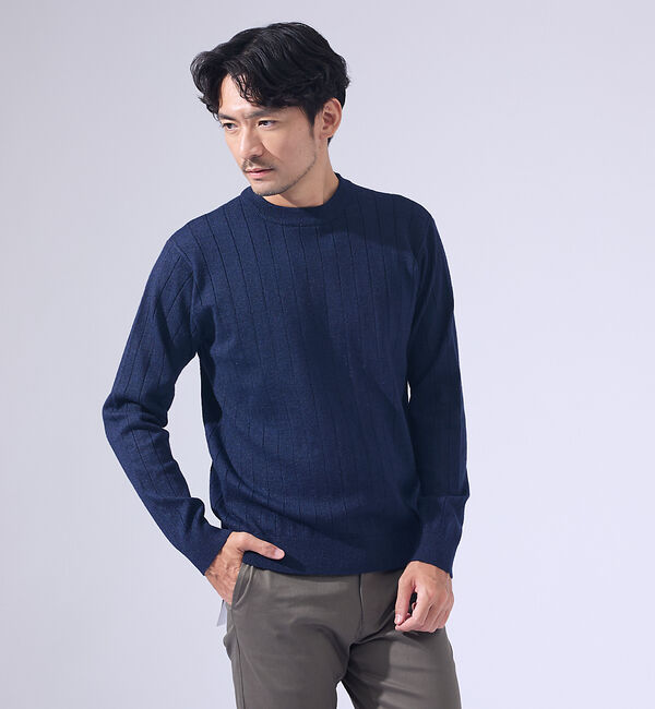 ABAHOUSE「【カシミヤタッチ】プルオーバー クルーネック ニット / ウォッシャブル」|ニット・セーター|ネイビー