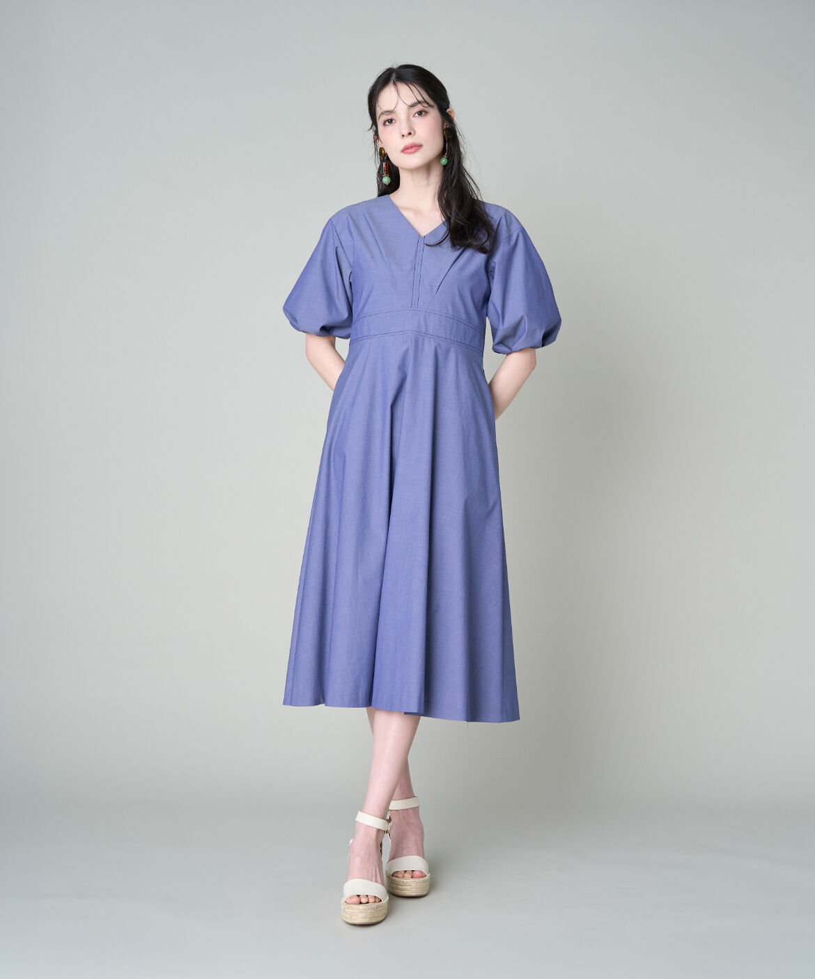 Maglie le cassetto「《プラスサイズ》Vネックフレアワンピース」|ワンピース|