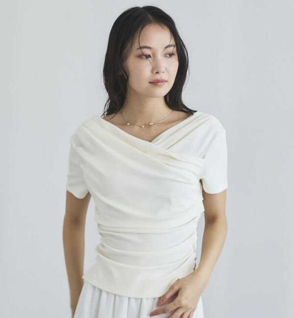 archives「【ＯＮかわ】ハーフスリーブクロスタックドレープオフショルＴＯＰＳ」|Tシャツ・カットソー|
