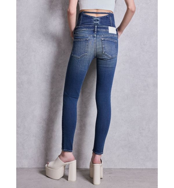 GYDA「ハイウエストsacred edge crossフロントZIPレースアップスキニーデニムパンツ」|デニム|