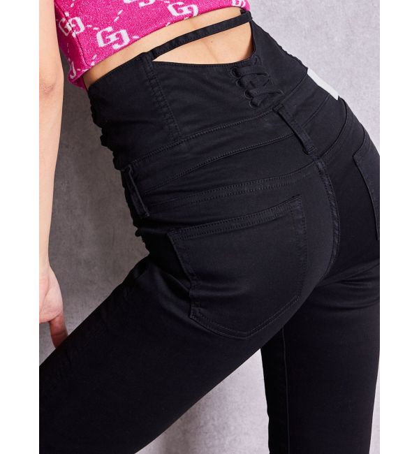 GYDA「ハイウエストsacred edge crossフロントZIPレースアップスキニーデニムパンツ」|デニム|