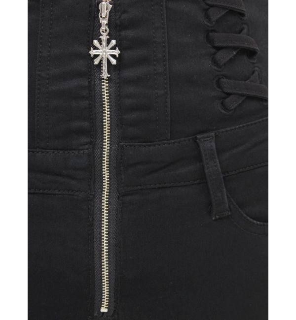 GYDA「ハイウエストsacred edge crossフロントZIPレースアップスキニーデニムパンツ」|デニム|
