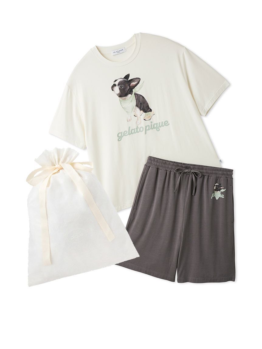 GELATO PIQUE HOMME「【ラッピング済み】【HOMME】【接触冷感】レーヨンドッグワンポイントTシャツ&ハーフパンツセット」|ルームウェア|OWHT