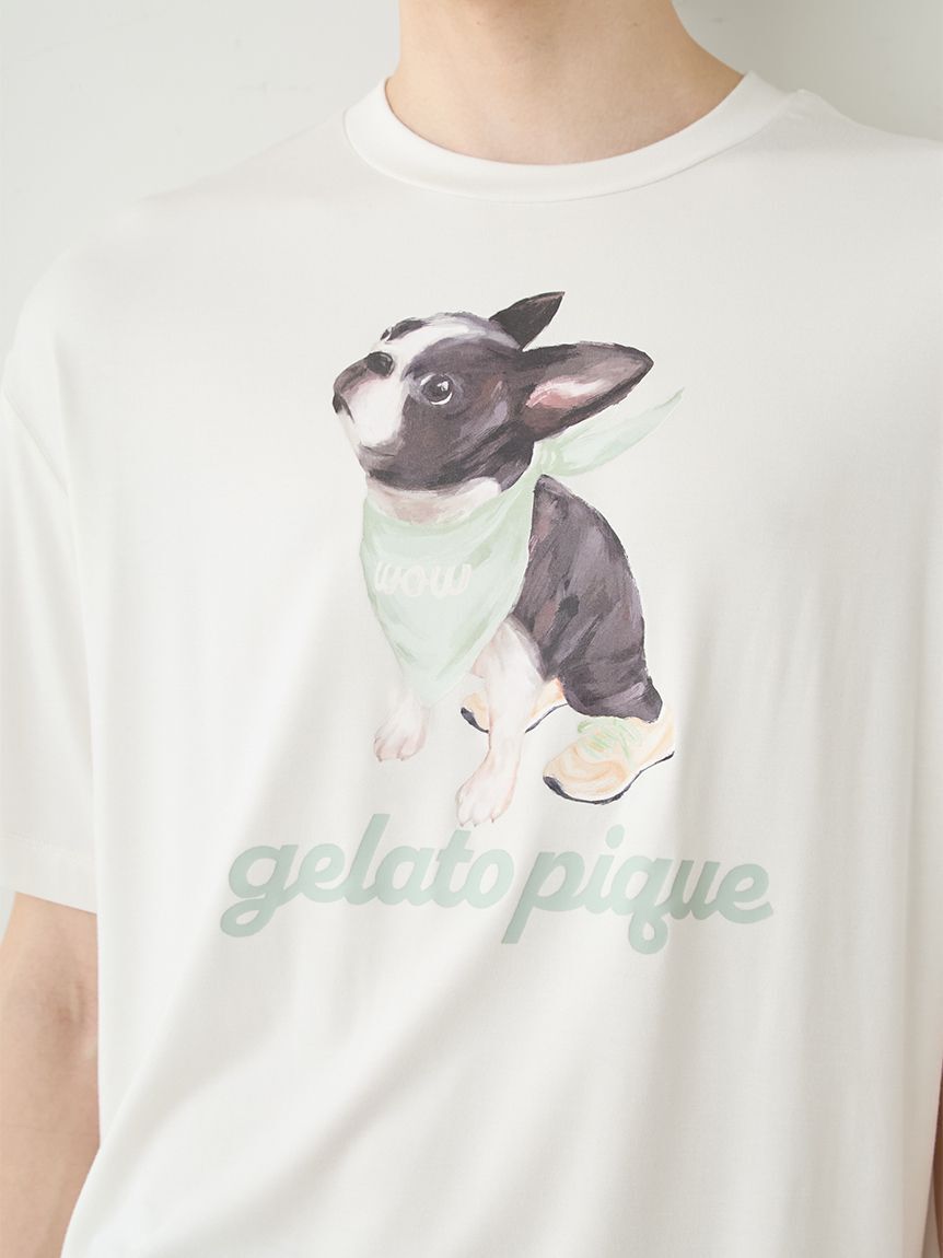 GELATO PIQUE HOMME「【ラッピング済み】【HOMME】【接触冷感】レーヨンドッグワンポイントTシャツ&ハーフパンツセット」|ルームウェア|