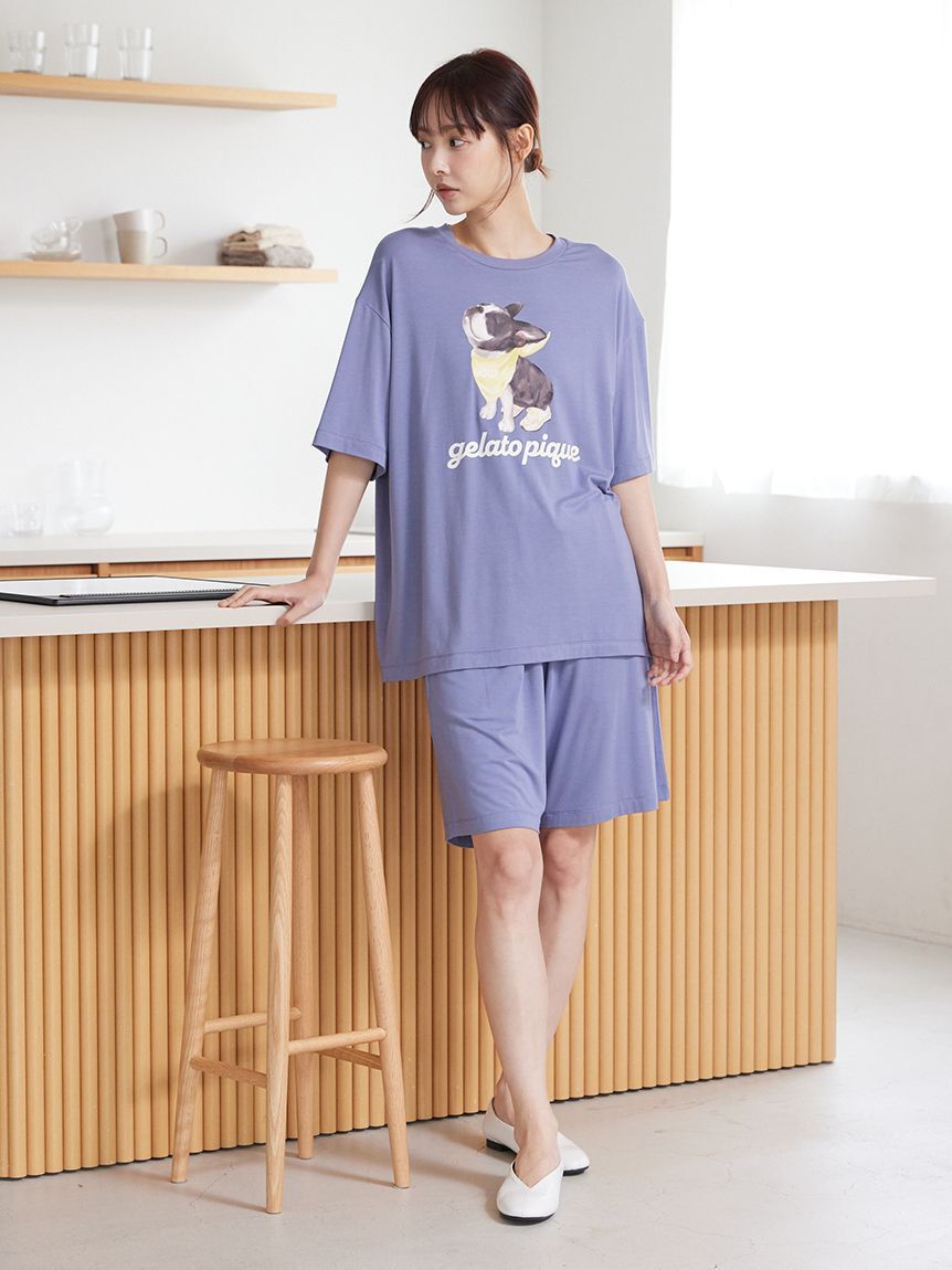 GELATO PIQUE HOMME「【ラッピング済み】【HOMME】【接触冷感】レーヨンドッグワンポイントTシャツ&ハーフパンツセット」|ルームウェア|