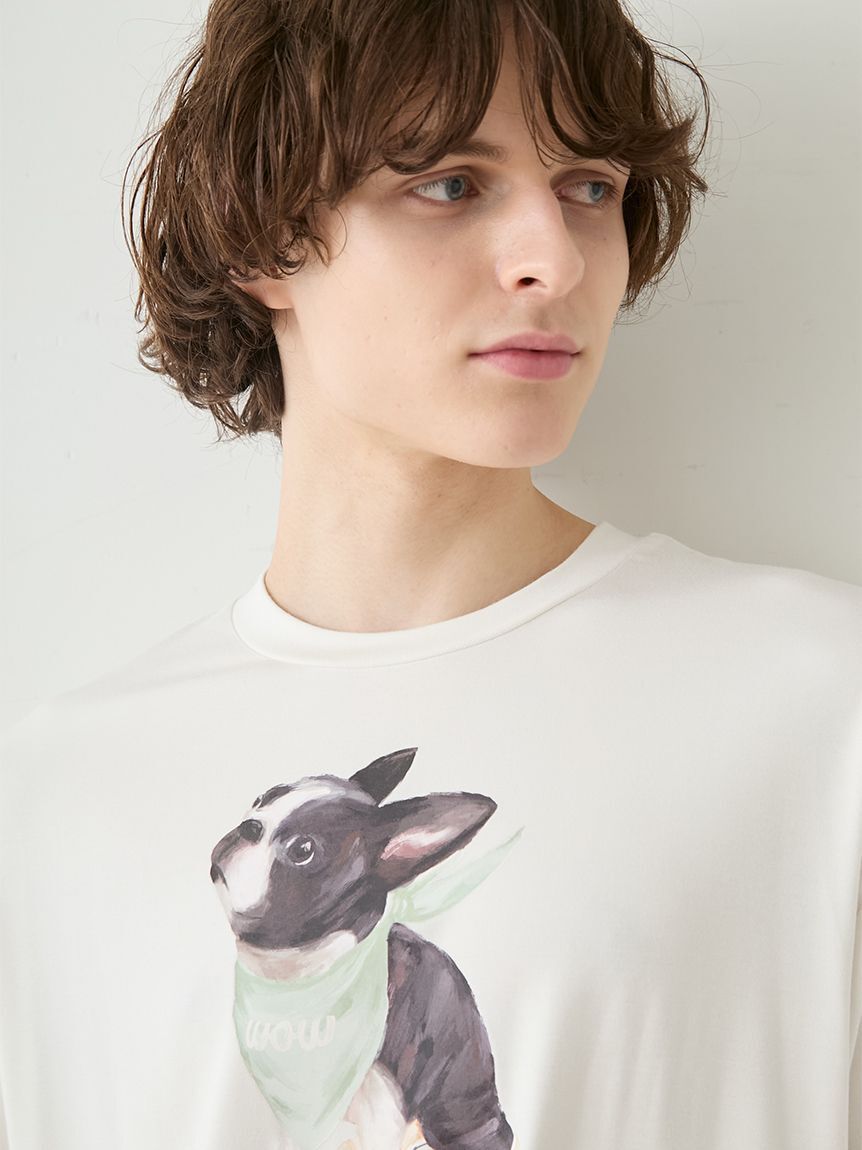 GELATO PIQUE HOMME「【ラッピング済み】【HOMME】【接触冷感】レーヨンドッグワンポイントTシャツ&ハーフパンツセット」|ルームウェア|