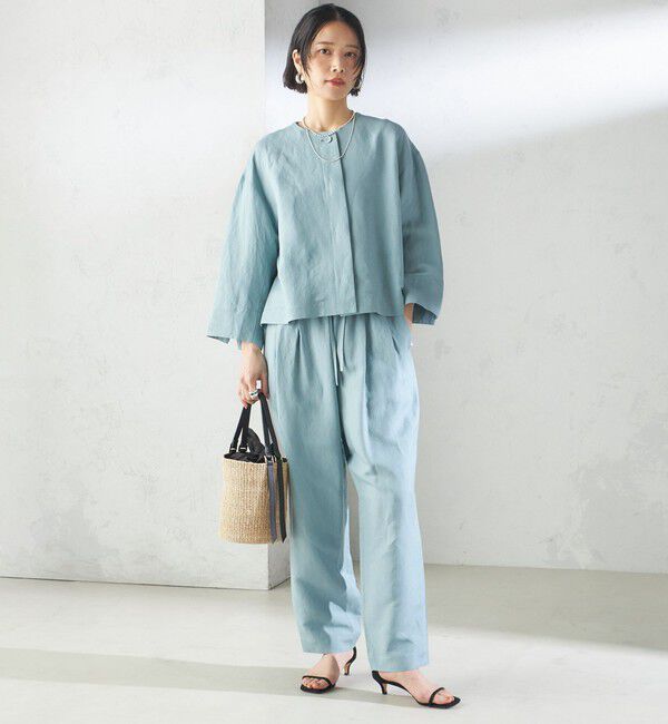 SHIPS for women「SHIPS Primary Navy Label:麻 レーヨン ノーカラー 羽織」|シャツ・ブラウス|