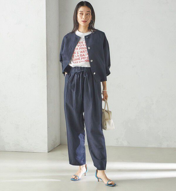 SHIPS for women「SHIPS Primary Navy Label:麻 レーヨン ノーカラー 羽織」|シャツ・ブラウス|