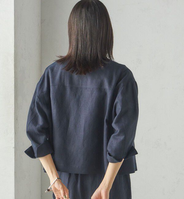 SHIPS for women「SHIPS Primary Navy Label:麻 レーヨン ノーカラー 羽織」|シャツ・ブラウス|