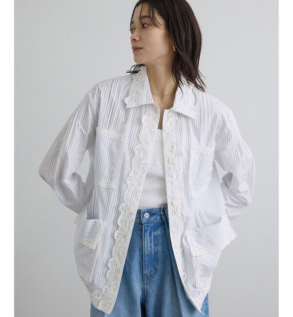 SALON adam et rope'「【J'aDoRe・一部店舗限定】【MAISON EENK（メゾン インク）】Lace Trim Shirts with Pocket」|シャツ・ブラウス|