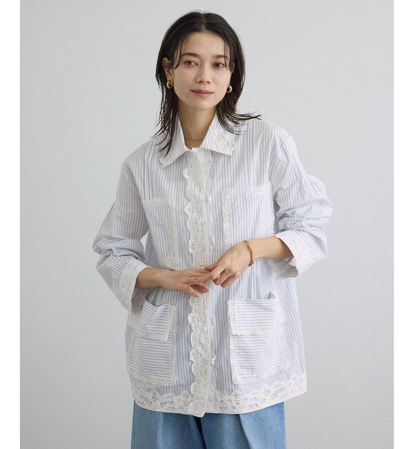 SALON adam et rope'「【J'aDoRe・一部店舗限定】【MAISON EENK（メゾン インク）】Lace Trim Shirts with Pocket」|シャツ・ブラウス|