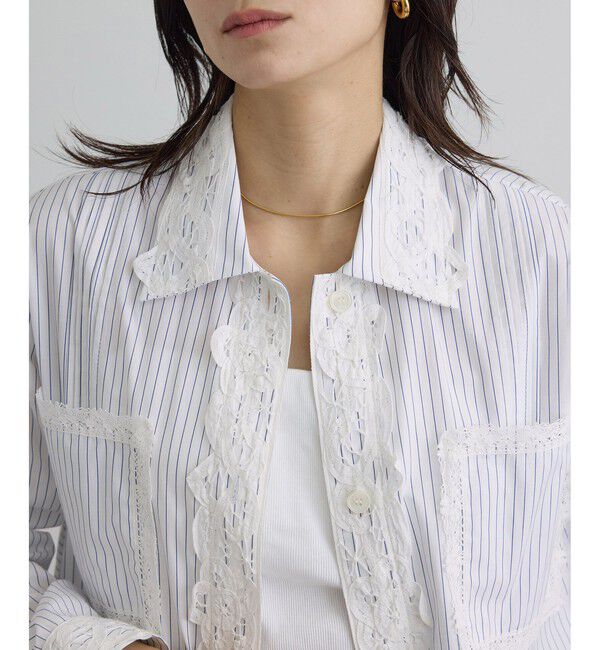 SALON adam et rope'「【J'aDoRe・一部店舗限定】【MAISON EENK（メゾン インク）】Lace Trim Shirts with Pocket」|シャツ・ブラウス|
