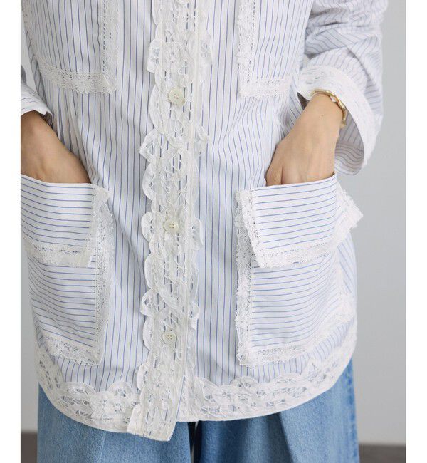 SALON adam et rope'「【J'aDoRe・一部店舗限定】【MAISON EENK（メゾン インク）】Lace Trim Shirts with Pocket」|シャツ・ブラウス|