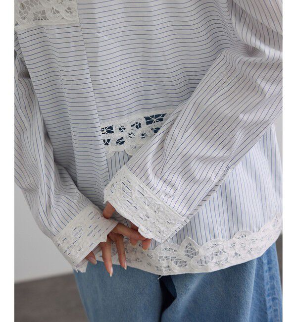 SALON adam et rope'「【J'aDoRe・一部店舗限定】【MAISON EENK（メゾン インク）】Lace Trim Shirts with Pocket」|シャツ・ブラウス|