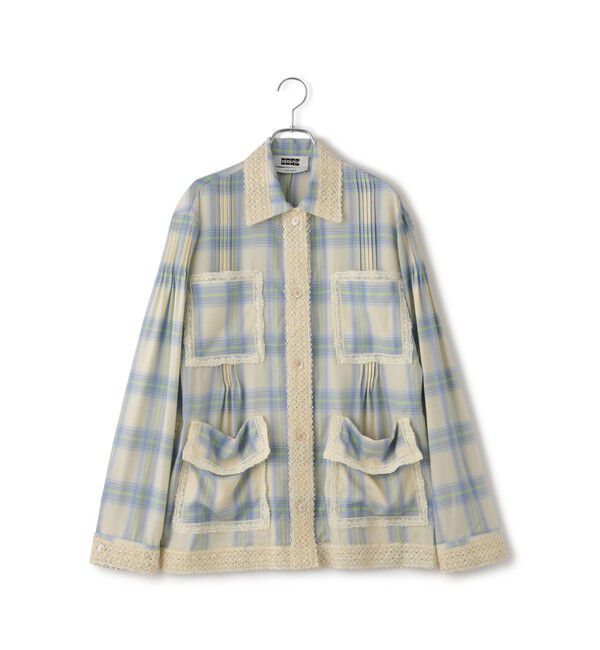 SALON adam et rope'「【J'aDoRe・一部店舗限定】【MAISON EENK（メゾン インク）】Lace Trim Shirts with Pocket」|シャツ・ブラウス|ブルー系(46)