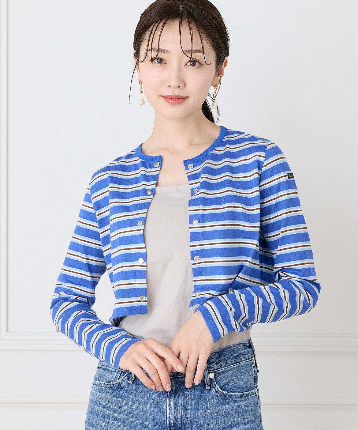 INED「ルミノア ボーダーショートカーディガン　SHORT CARDIGAN《Le minor》」|Tシャツ・カットソー|ブルー1