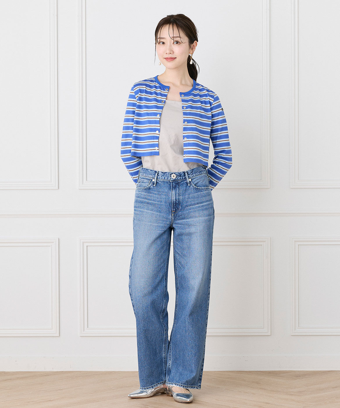 INED「ルミノア ボーダーショートカーディガン　SHORT CARDIGAN《Le minor》」|Tシャツ・カットソー|