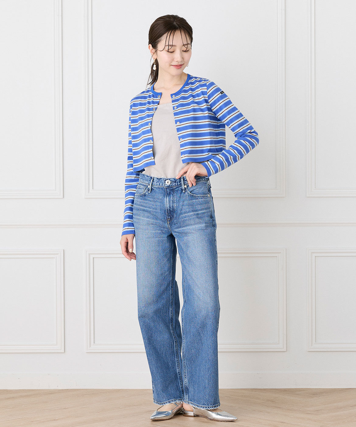 INED「ルミノア ボーダーショートカーディガン　SHORT CARDIGAN《Le minor》」|Tシャツ・カットソー|