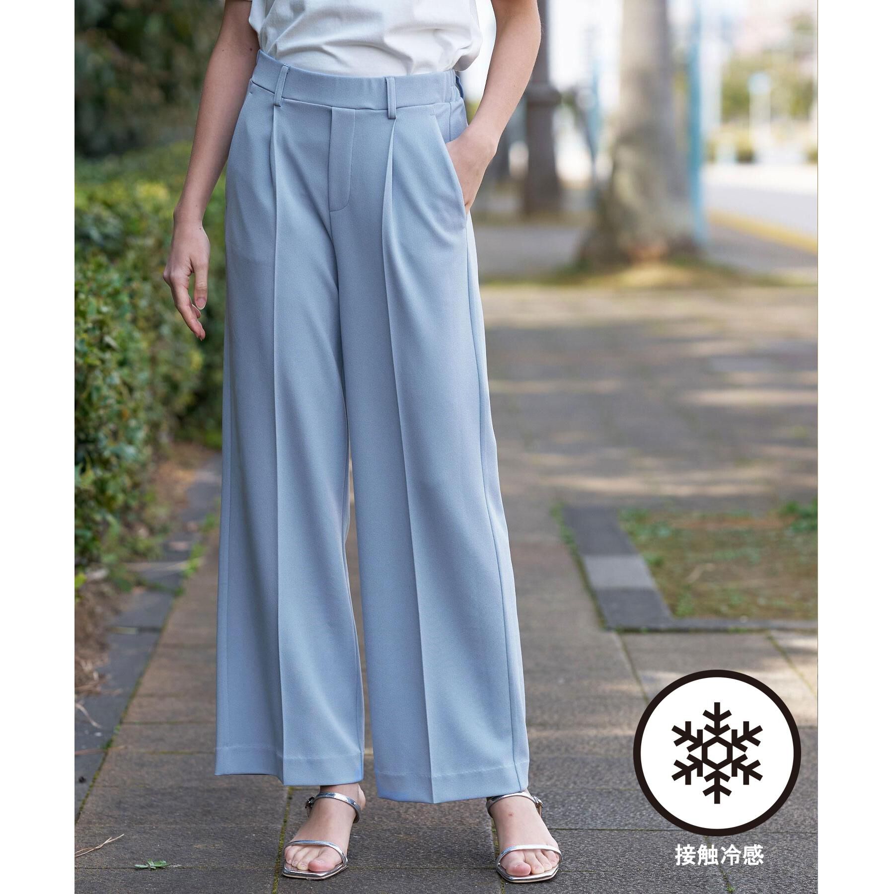DRESSTERIOR「【接触冷感/ウォッシャブル】センタープレスジョーゼットパンツ」|その他|サックスブルー(09