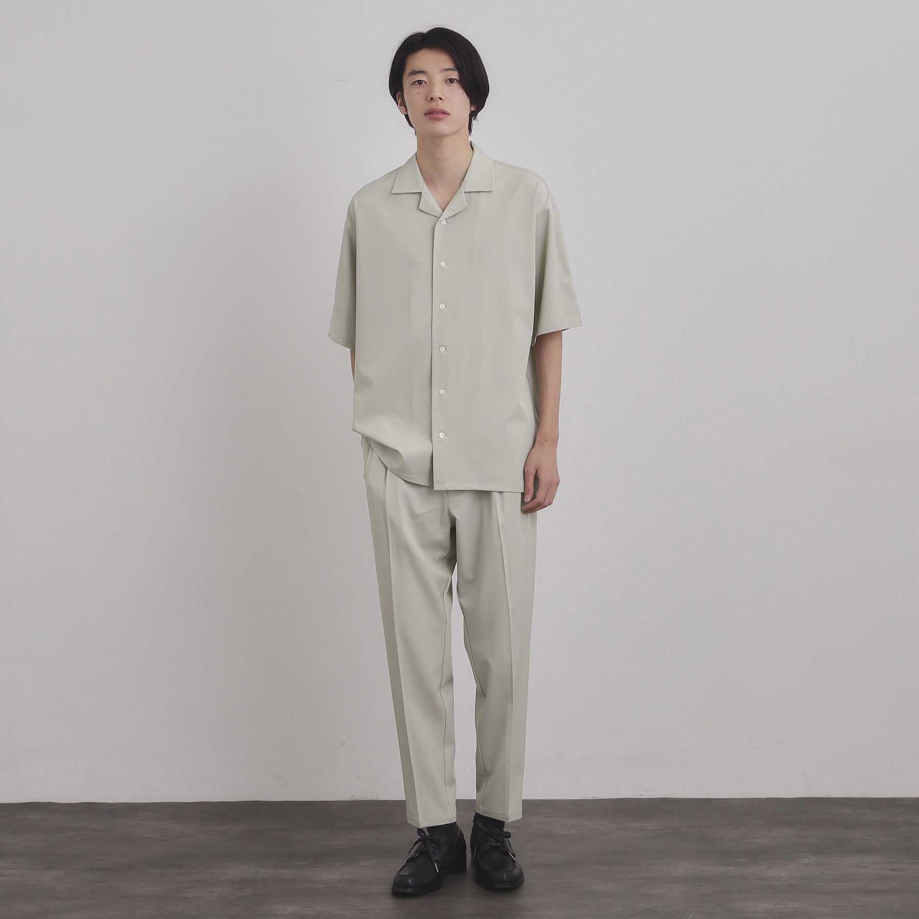 tk.TAKEO KIKUCHI「【上下2点セットアップ】トロミシャツセットアップ／接触冷感／ストレッチ／洗える」|シャツ・ブラウス|グレージュ(050)