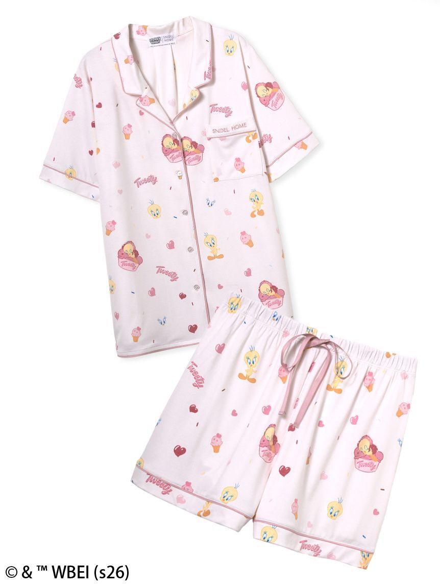 SNIDEL HOME「【WEB限定】【セット商品】【Tweety】開襟シャツ&カットショートパンツSET」|ルームウェア|PNK