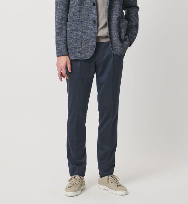 UNITED ARROWS「ジャージー スリムテーパード サイドシャーリング 1プリーツ スラックス」|スラックス|NAVY