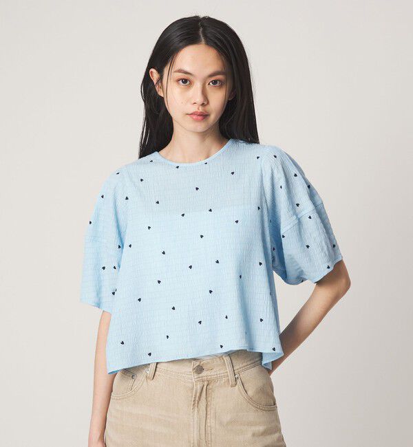 EMMEL REFINES「＜EMMEL REFINES＞EM ハートシシュウ コクーンスリーブ Tブラウス」|シャツ・ブラウス|LT.BLUE