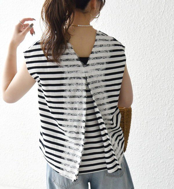SHIPS any「《予約》SHIPS any:〈洗濯機可能〉バック レース コンビ フレンチスリーブ プルオーバー」|Tシャツ・カットソー|