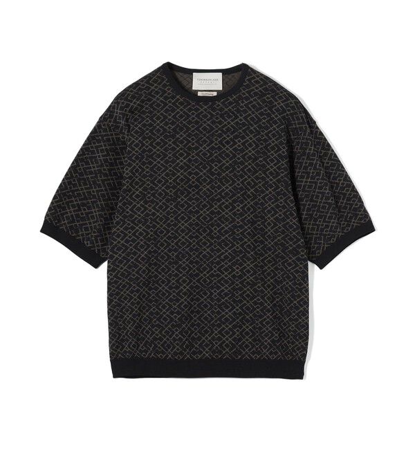 TOMORROWLAND MENS「TOMORROWLAND tricot ジオメトリック柄 コットンハーフスリーブ ニット」|ニット・セーター|18 ブラック系