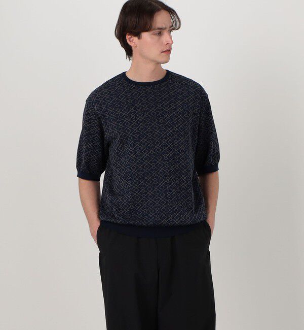 TOMORROWLAND MENS「TOMORROWLAND tricot ジオメトリック柄 コットンハーフスリーブ ニット」|ニット・セーター|