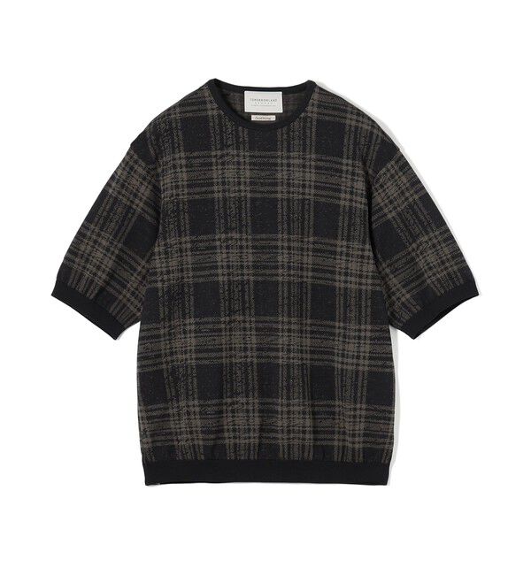 TOMORROWLAND MENS「TOMORROWLAND tricot チェック柄 コットンハーフスリーブ ニット」|ニット・セーター|18 グレー系