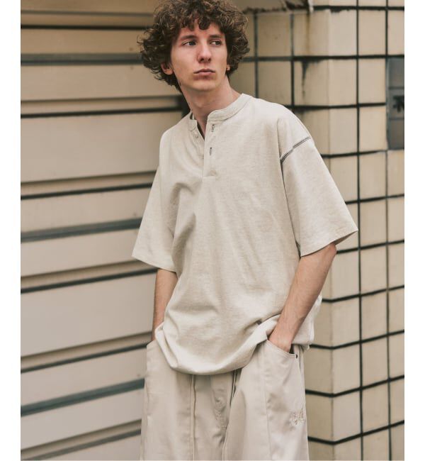 417 EDIFICE「トーナルステッチ ヘンリーネックTシャツ」|Tシャツ・カットソー|ナチュラル