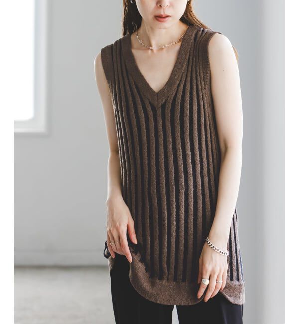 NOBLE「《予約・NOBLE別注カラー》PROVOKE/プロヴォーク loopyarn stripe vest」|ベスト・ジレ|ブラウン