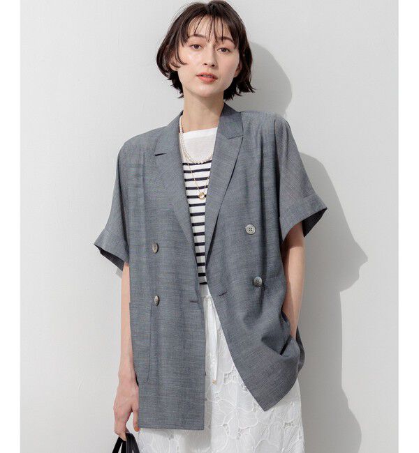 23区「ウォッシャブルボイル ハーフスリーブ ダブル ジャケット」|その他|グレー系