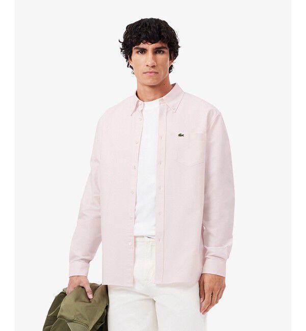 LACOSTE「オックスフォードボタンダウンシャツ」|シャツ・ブラウス|ホワイト&times;ピンク